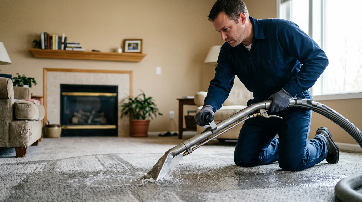 Water damage restoration technician working near Livonia, MO